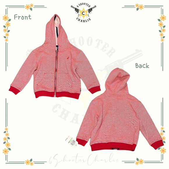 NWT Nautica Hoodie Baby Boy Size 18 Month Red Rogue Stripe Full Zip Hoodie - Picture 1 of 5